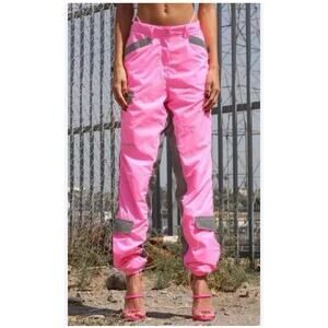 I. AM. GIA Neptune pink reflective parachute pants neon rave party